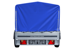 Auto Anhänger 230×125 Garden Trailer 230 KIPP Unitrailer 750 kg mit Stützrad, blauer Hochplane und Hochspriegel-Neu