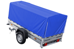 Auto Anhänger 230×125 Garden Trailer 230 KIPP Unitrailer 750 kg mit Stützrad, blauer Hochplane und Hochspriegel-Neu