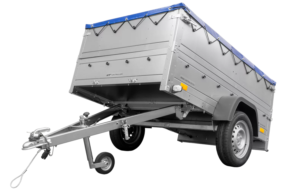 Kfz Anhänger 750 kg Garden Trailer 201 KIPP mit zusätzlichen Bordwänden, Stützrad und blauer Flachplane-Neu