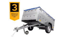 Kfz Anhänger 750 kg Garden Trailer 201 KIPP mit zusätzlichen Bordwänden, Stützrad und blauer Flachplane-Neu