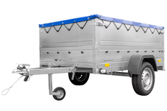 Kfz Anhänger 750 kg Garden Trailer 201 KIPP mit zusätzlichen Bordwänden, Stützrad und blauer Flachplane-Neu