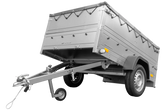 Pkw Anhänger kippbar 750 kg Garden Trailer 201 KIPP mit zusätzlichen Bordwänden, Stützrad und grauer Flachplane-Neu