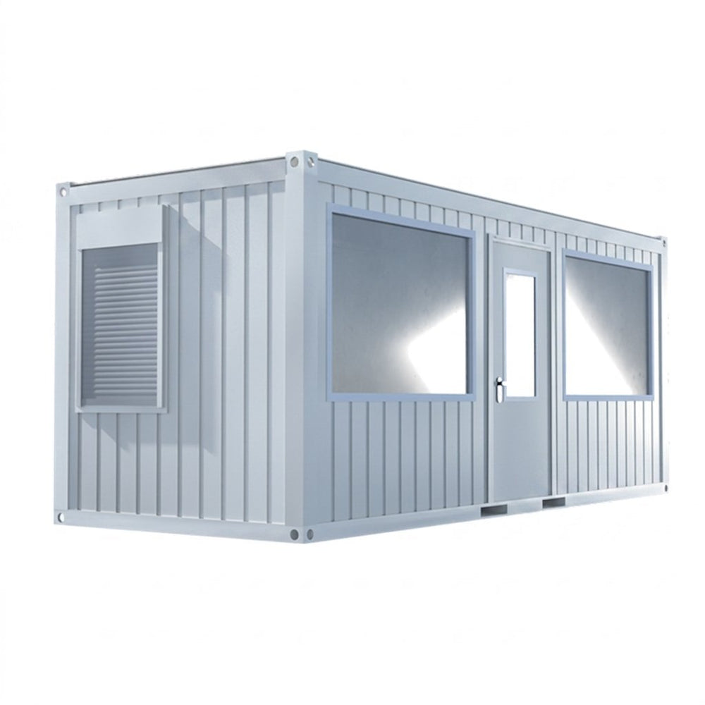 Bureau modulaire 20 pieds semi vitré (1 porte, 2 fenêtres, 2 vitrines, isolation LV)