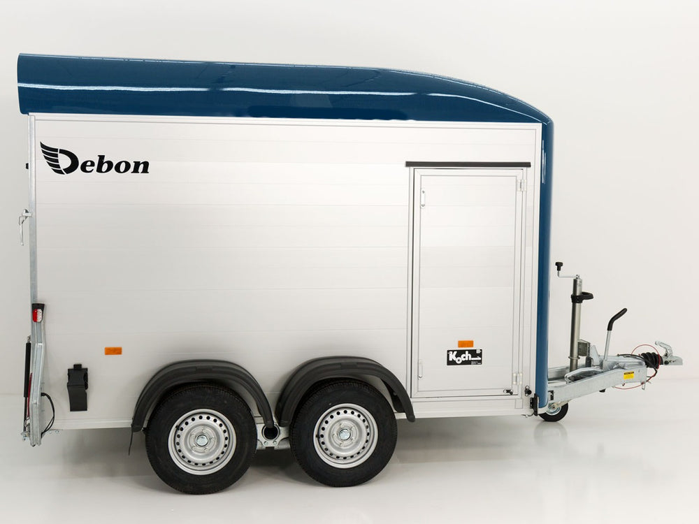 Debon Kofferanhänger C500 164x300cm H:200cm 2,0t|Alu|Polybug|Tür|blau-Neu
