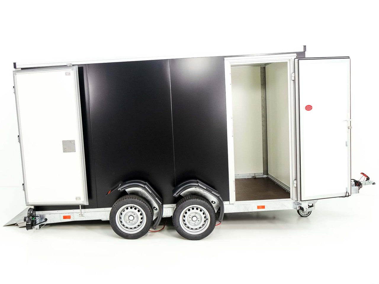Vezeko Koffer-Absenkanhänger 157x344cm Höhe:190cm 2,7t|Tür|E-Pumpe|schwarz-Neu