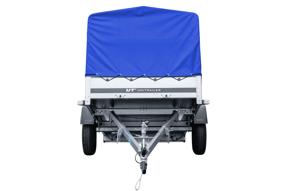 Auto Anhänger 230×125 Garden Trailer 230 KIPP Unitrailer 750 kg mit Stützrad, blauer Hochplane und Hochspriegel-Neu