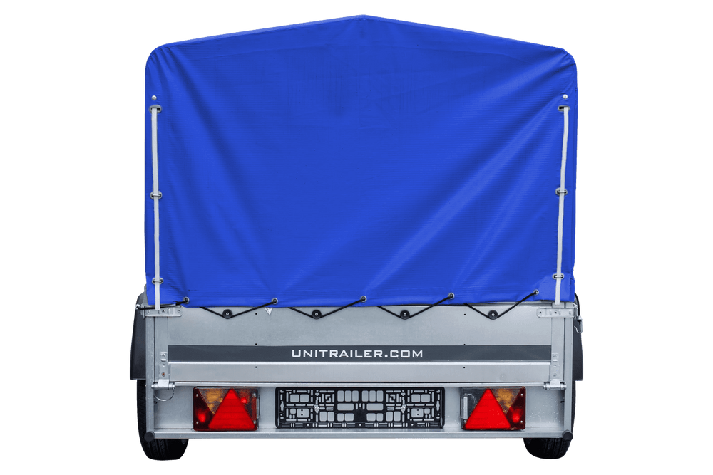 Auto Anhänger 230×125 Garden Trailer 230 KIPP Unitrailer 750 kg mit Stützrad, blauer Hochplane und Hochspriegel-Neu
