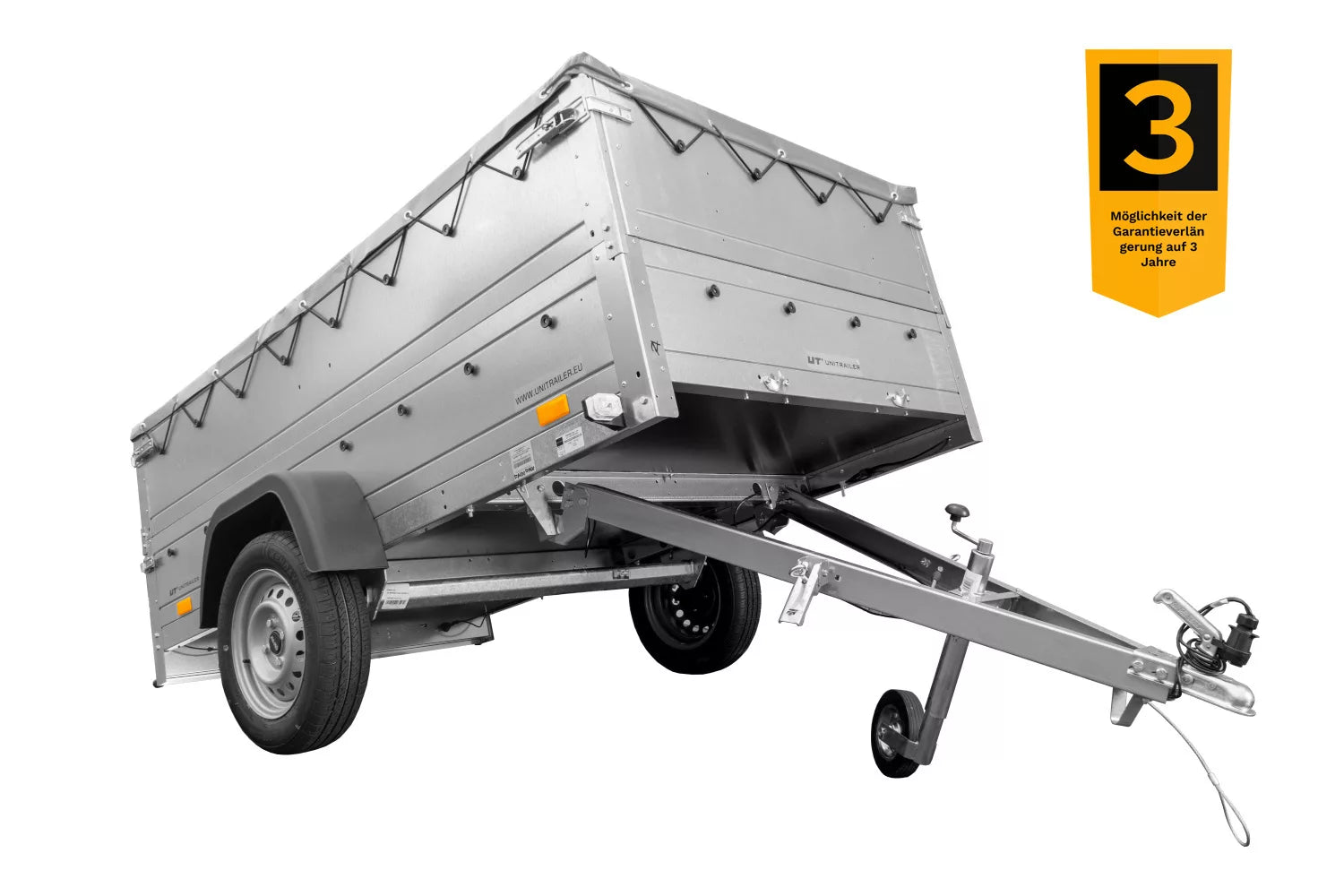 Faltbarer Anhänger Garden Trailer 230 KIPP mit zusätzlichen Bordwänden, Stützrad und Flachplane-Neu