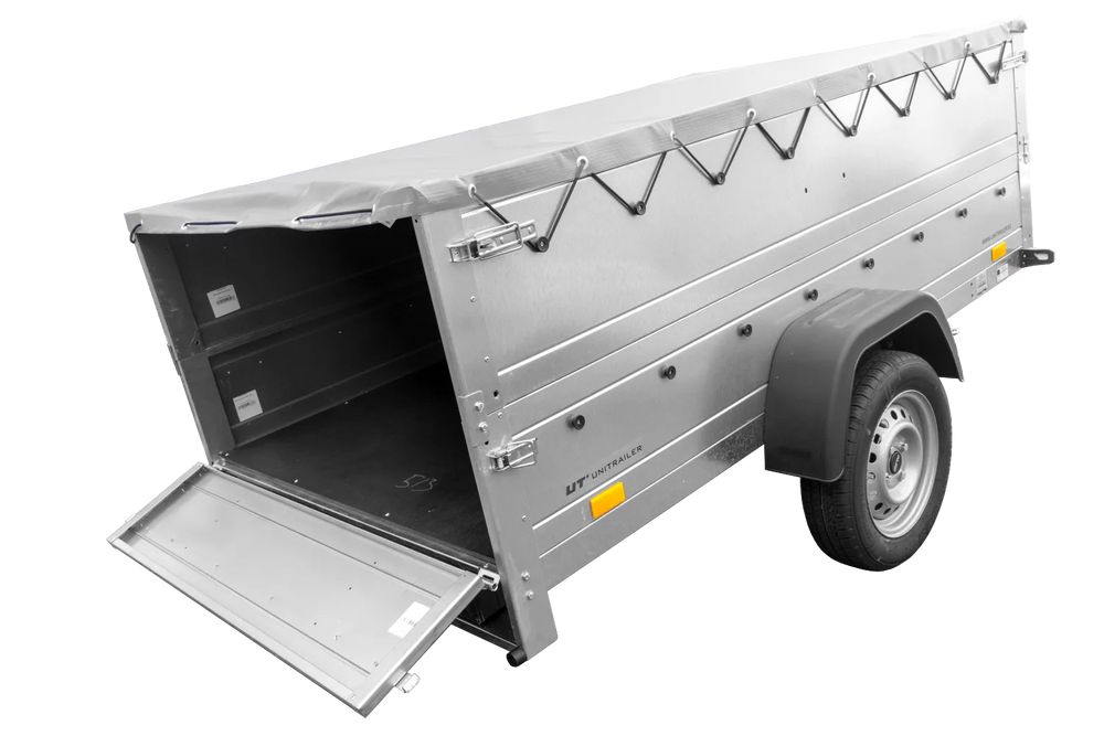 Faltbarer Anhänger Garden Trailer 230 KIPP mit zusätzlichen Bordwänden, Stützrad und Flachplane-Neu