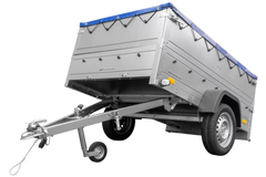 Kfz Anhänger 750 kg Garden Trailer 201 KIPP mit zusätzlichen Bordwänden, Stützrad und blauer Flachplane-Neu