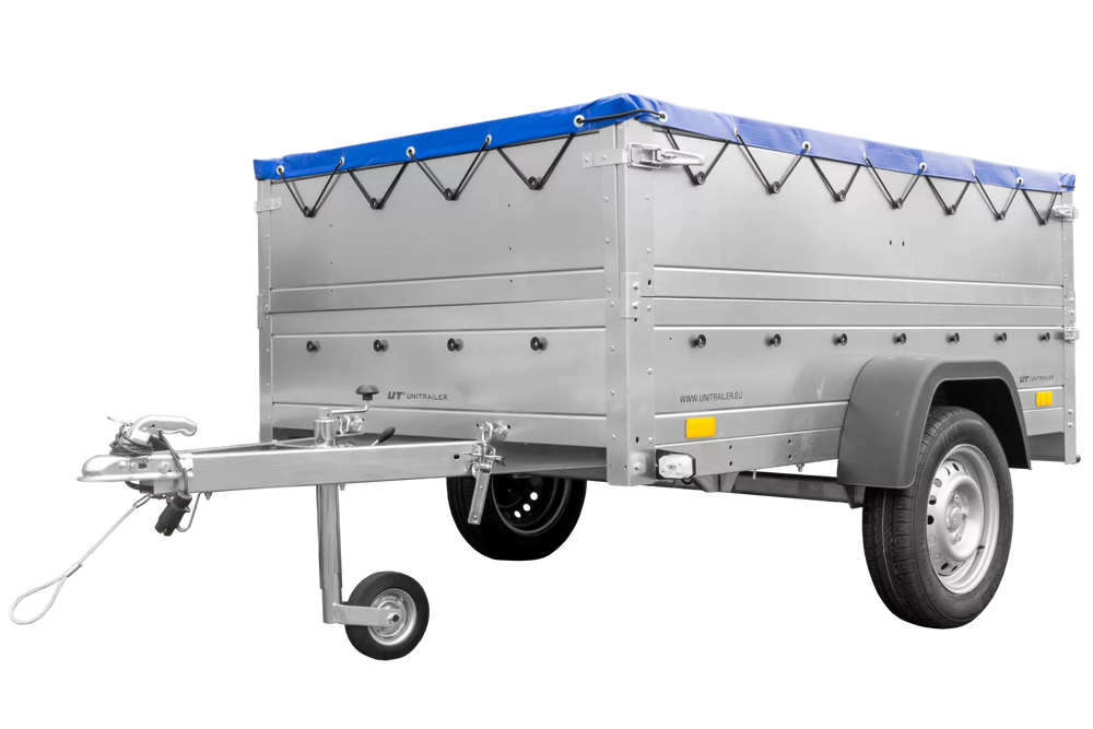 Kfz Anhänger 750 kg Garden Trailer 201 KIPP mit zusätzlichen Bordwänden, Stützrad und blauer Flachplane-Neu