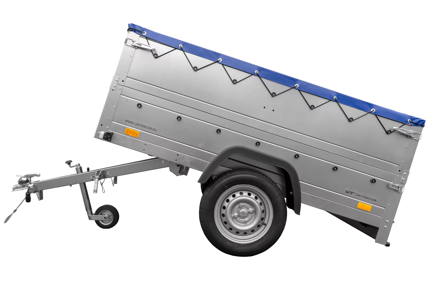 Kfz Anhänger 750 kg Garden Trailer 201 KIPP mit zusätzlichen Bordwänden, Stützrad und blauer Flachplane-Neu