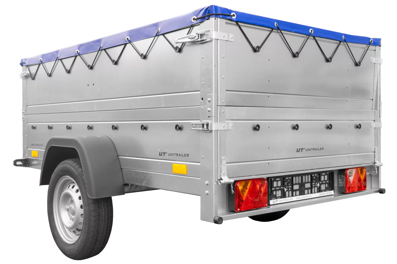 Kfz Anhänger 750 kg Garden Trailer 201 KIPP mit zusätzlichen Bordwänden, Stützrad und blauer Flachplane-Neu