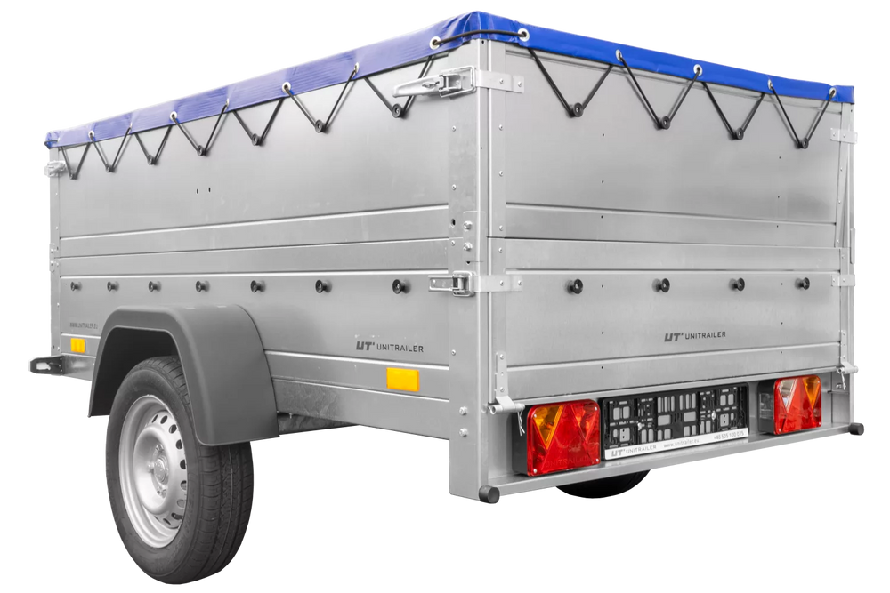 Kfz Anhänger 750 kg Garden Trailer 201 KIPP mit zusätzlichen Bordwänden, Stützrad und blauer Flachplane-Neu