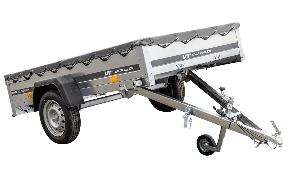 Kipper Pkw Anhänger Garden Trailer 230 KIPP [230 cm x 125 cm] mit Flachplane, Stützrad und Planenträger-Neu