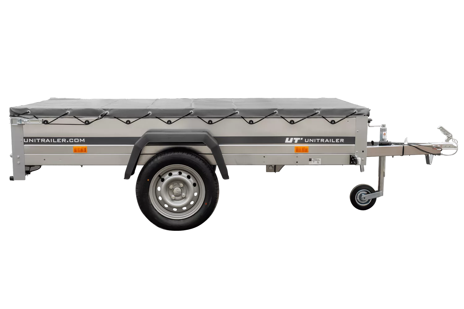 Kipper Pkw Anhänger Garden Trailer 230 KIPP [230 cm x 125 cm] mit Flachplane, Stützrad und Planenträger-Neu