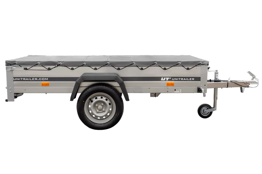 Kipper Pkw Anhänger Garden Trailer 230 KIPP [230 cm x 125 cm] mit Flachplane, Stützrad und Planenträger-Neu