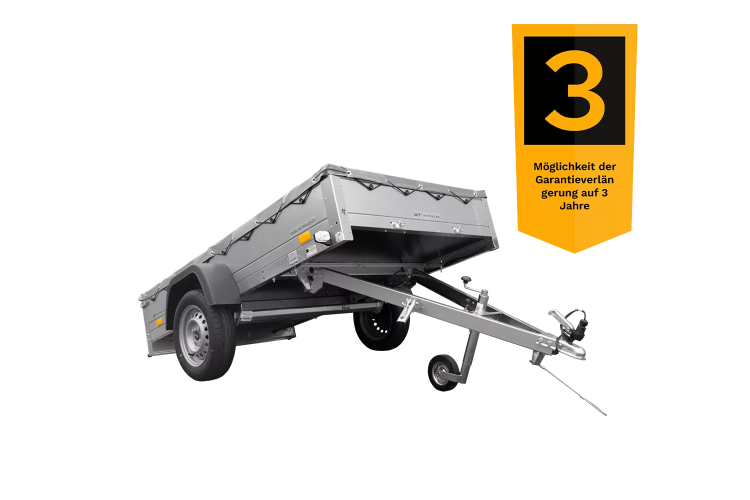 Kipper Pkw Anhänger Garden Trailer 230 KIPP [230 cm x 125 cm] mit Flachplane, Stützrad und Planenträger-Neu