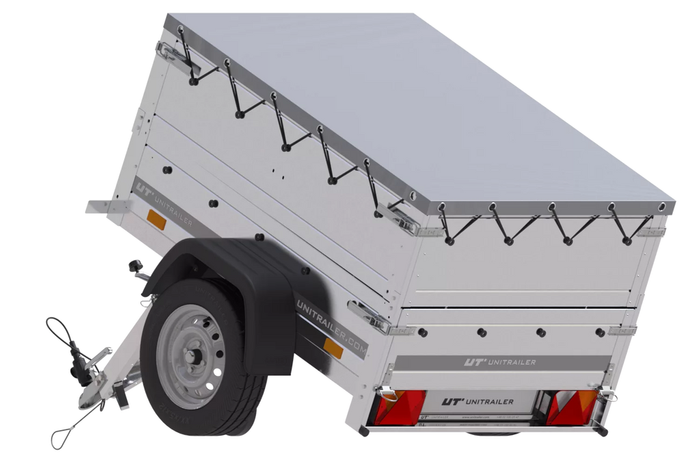 Neu Anhänger Garden Trailer 150 KIPP mit zusätzlichen Bordwänden, Stützrad und Flachplane-Neu