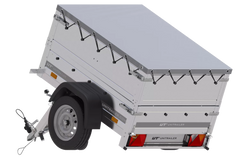 Neu Anhänger Garden Trailer 150 KIPP mit zusätzlichen Bordwänden, Stützrad und Flachplane-Neu