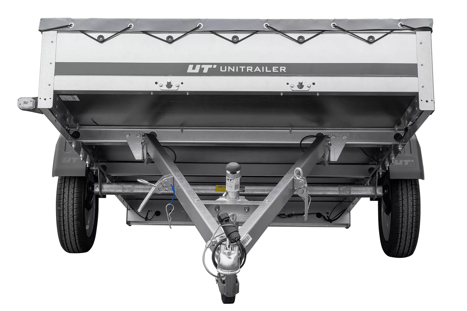 PKW Anhänger 264×150 Unitrailer Garden 265 KIPP mit Flachplanenträger und grauer Plane-Neu
