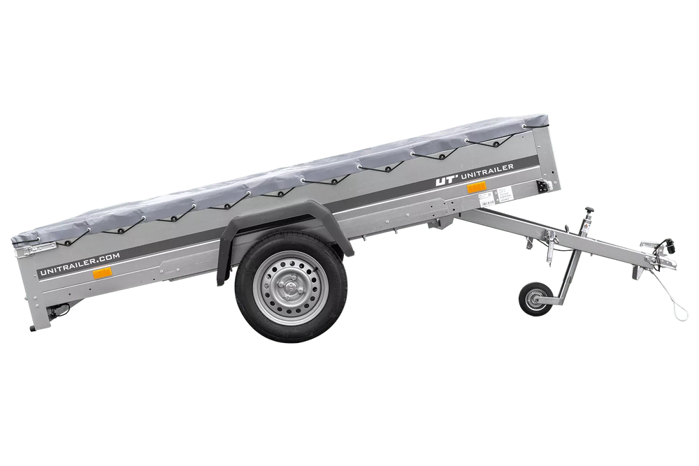 PKW Anhänger 264×150 Unitrailer Garden 265 KIPP mit Flachplanenträger und grauer Plane-Neu