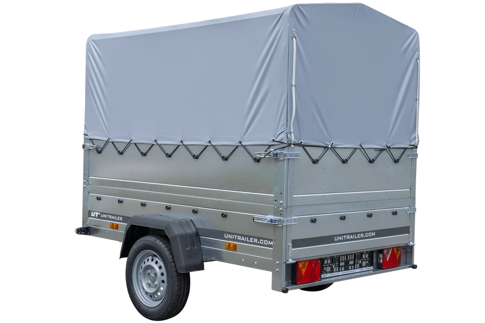 Pkw Anhänger 750 kg ungebremst Garden Trailer 201 KIPP mit zusätzlichen Bordwänden, Stützrad, Hochplane und Hochspriegel-Neu