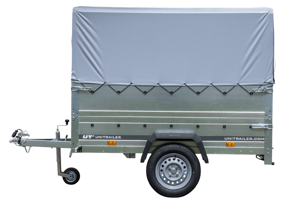 Pkw Anhänger 750 kg ungebremst Garden Trailer 201 KIPP mit zusätzlichen Bordwänden, Stützrad, Hochplane und Hochspriegel-Neu