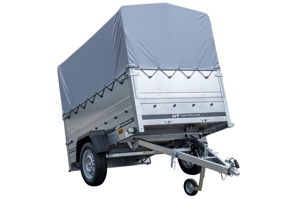Pkw Anhänger 750 kg ungebremst Garden Trailer 201 KIPP mit zusätzlichen Bordwänden, Stützrad, Hochplane und Hochspriegel-Neu