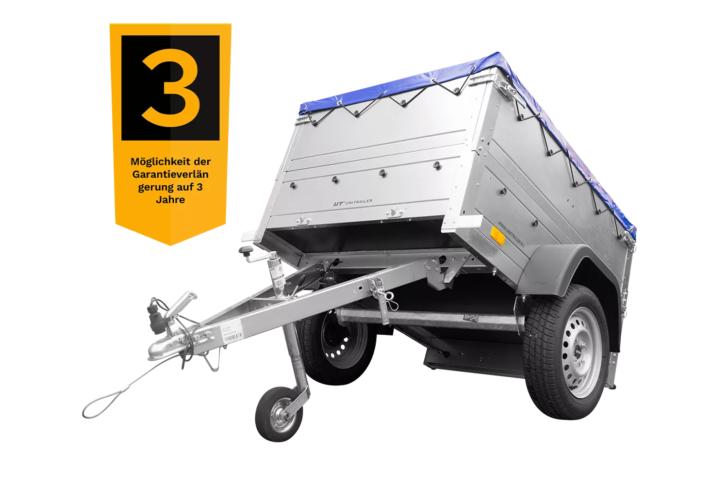 Pkw Anhänger Neu Garden Trailer 150 KIPP mit zusätzlichen Bordwänden, Stützrad und blauer Flachplane-Neu
