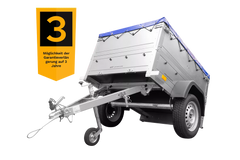 Pkw Anhänger Neu Garden Trailer 150 KIPP mit zusätzlichen Bordwänden, Stützrad und blauer Flachplane-Neu