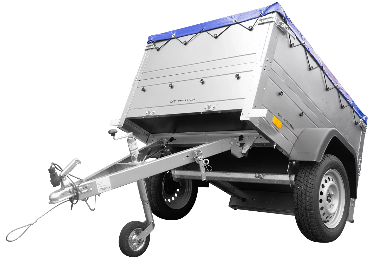 Pkw Anhänger Neu Garden Trailer 150 KIPP mit zusätzlichen Bordwänden, Stützrad und blauer Flachplane-Neu