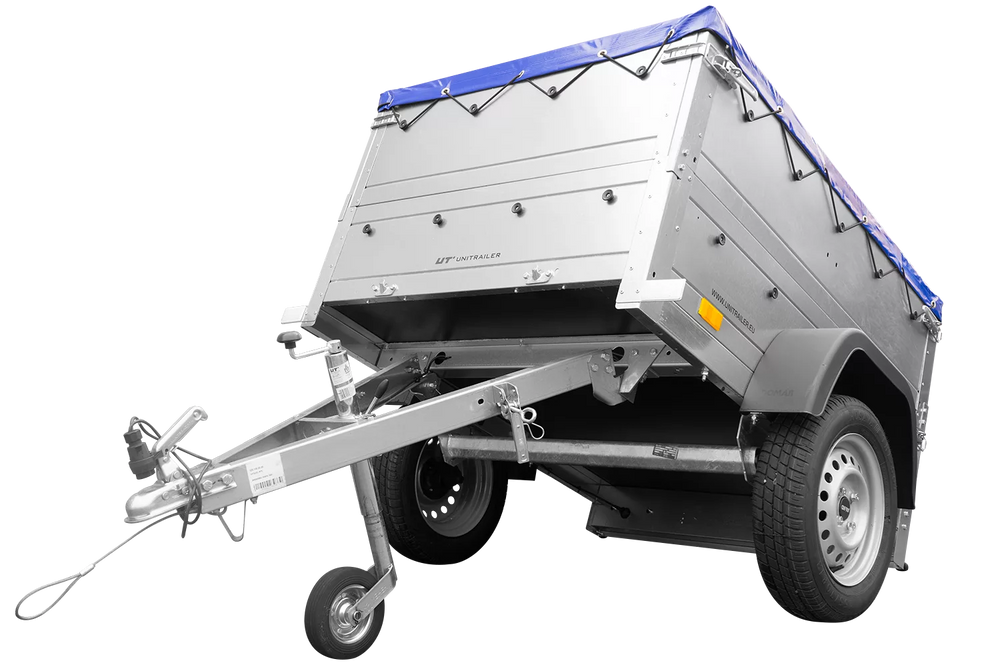 Pkw Anhänger Neu Garden Trailer 150 KIPP mit zusätzlichen Bordwänden, Stützrad und blauer Flachplane-Neu