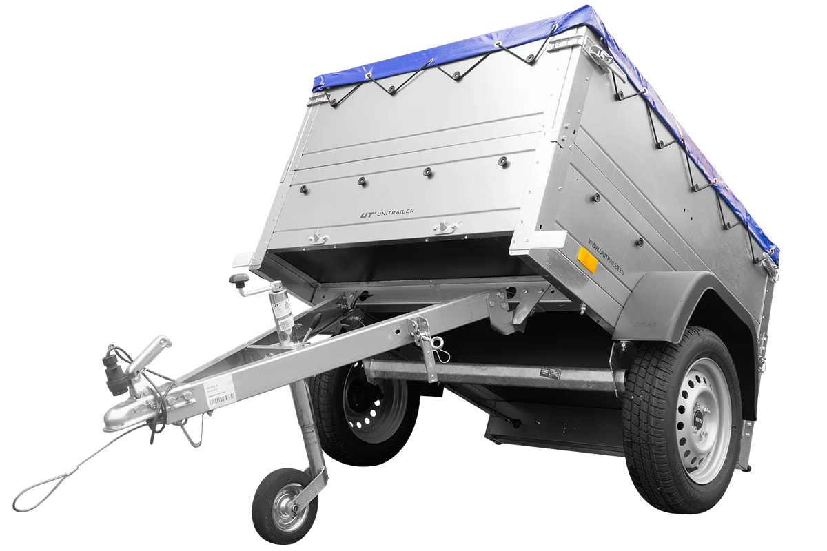 Pkw Anhänger Neu Garden Trailer 150 KIPP mit zusätzlichen Bordwänden, Stützrad und blauer Flachplane-Neu