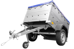 Pkw Anhänger Neu Garden Trailer 150 KIPP mit zusätzlichen Bordwänden, Stützrad und blauer Flachplane-Neu