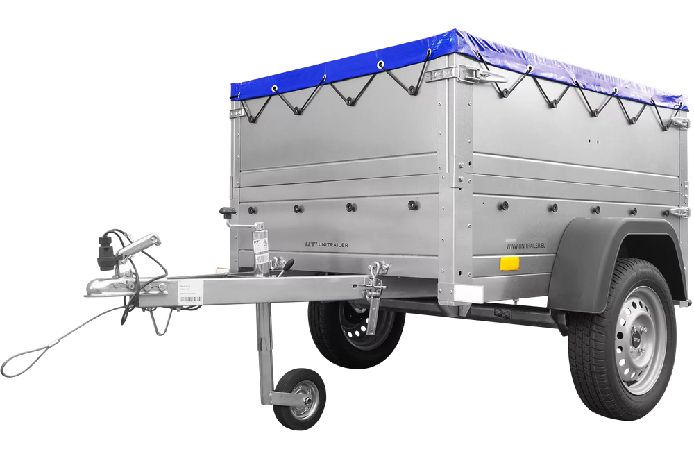 Pkw Anhänger Neu Garden Trailer 150 KIPP mit zusätzlichen Bordwänden, Stützrad und blauer Flachplane-Neu