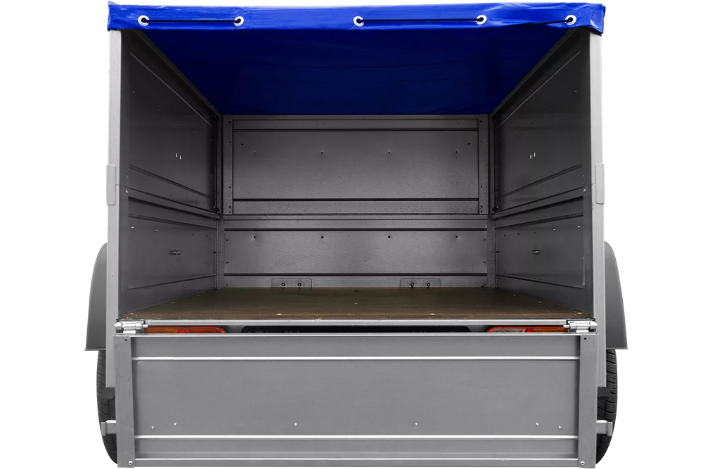 Pkw Anhänger Neu Garden Trailer 150 KIPP mit zusätzlichen Bordwänden, Stützrad und blauer Flachplane-Neu