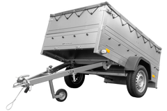 Pkw Anhänger kippbar 750 kg Garden Trailer 201 KIPP mit zusätzlichen Bordwänden, Stützrad und grauer Flachplane-Neu