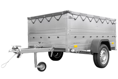 Pkw Anhänger kippbar 750 kg Garden Trailer 201 KIPP mit zusätzlichen Bordwänden, Stützrad und grauer Flachplane-Neu
