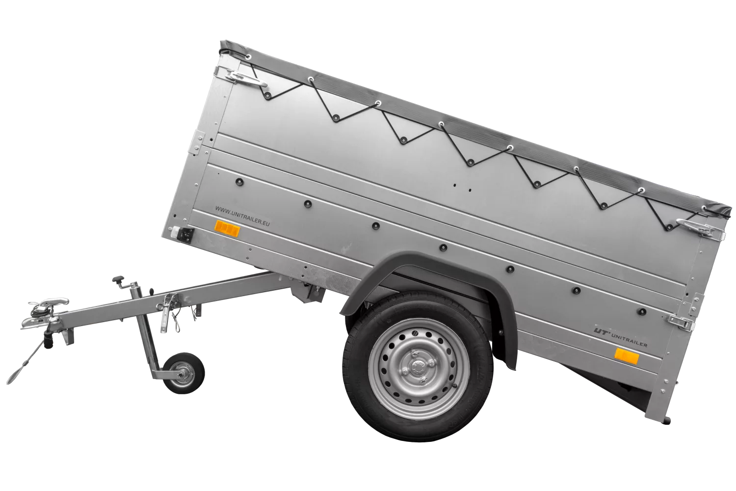 Pkw Anhänger kippbar 750 kg Garden Trailer 201 KIPP mit zusätzlichen Bordwänden, Stützrad und grauer Flachplane-Neu