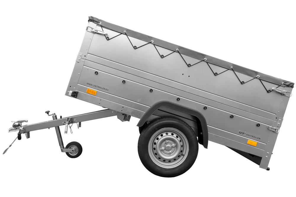 Pkw Anhänger kippbar 750 kg Garden Trailer 201 KIPP mit zusätzlichen Bordwänden, Stützrad und grauer Flachplane-Neu