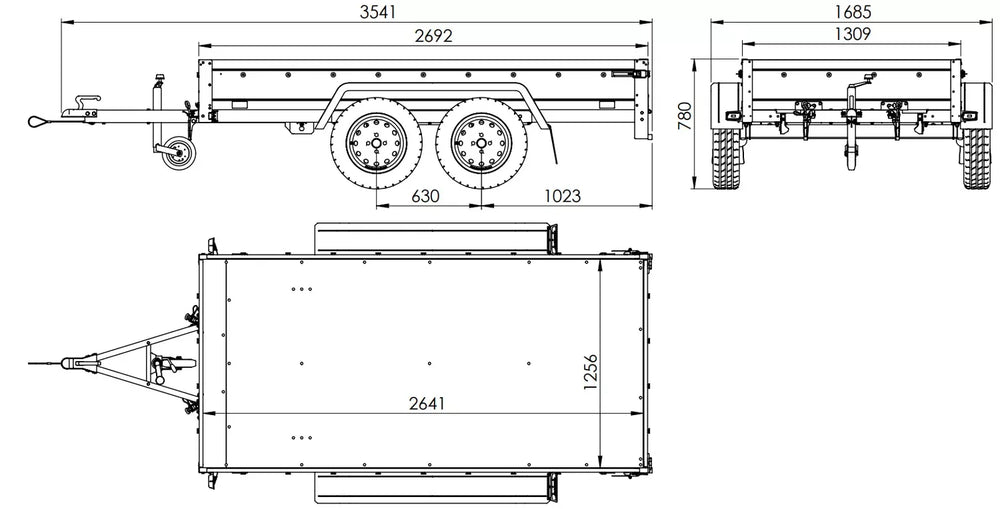 Unitrailer Garden Trailer Anhänger 264/2 Kipp Mit Stützrad, Spriegel Und Grauer Plane-Neu