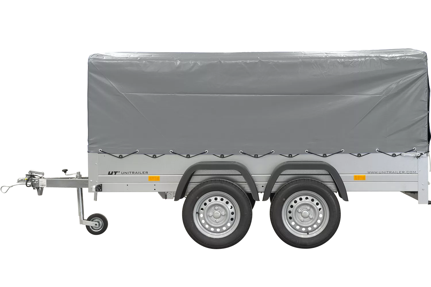 Unitrailer Garden Trailer Anhänger 264/2 Kipp Mit Stützrad, Spriegel Und Grauer Plane-Neu