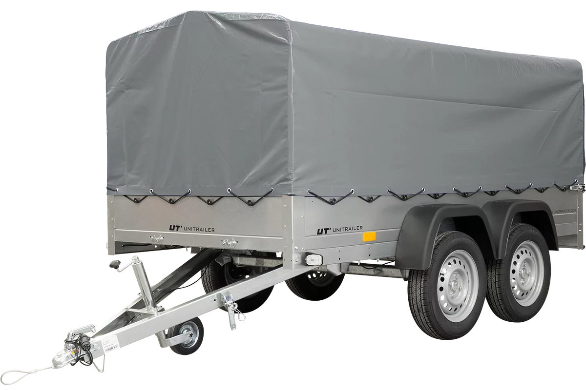 Unitrailer Garden Trailer Anhänger 264/2 Kipp Mit Stützrad, Spriegel Und Grauer Plane-Neu