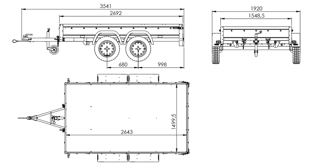 Zweiachsanhänger 264×150 Unitrailer Garden Trailer 265/2 KIPP-Neu