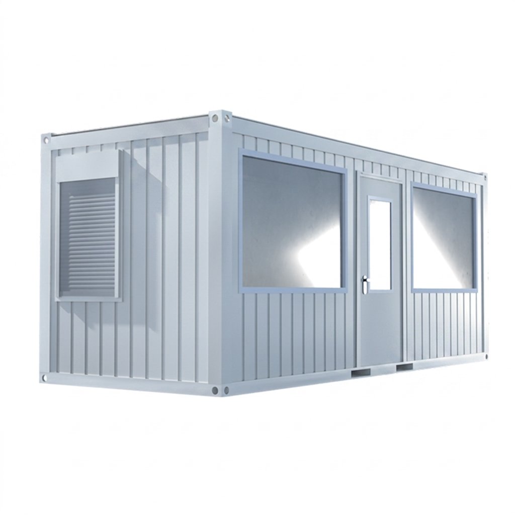 Bureau modulaire 20 pieds semi vitré (1 porte, 2 fenêtres, 2 vitrines, isolation LV)