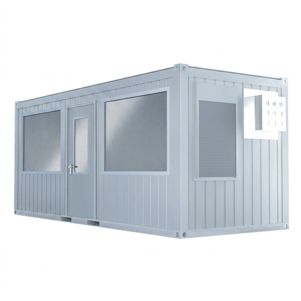 Bureau modulaire 20 pieds semi vitré (1 porte, 2 fenêtres, 2 vitrines, isolation LV)