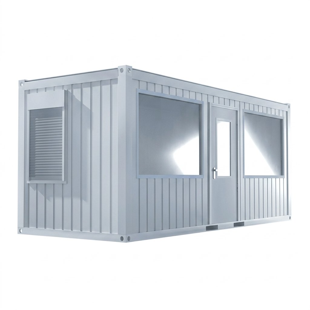 Bureau modulaire 20 pieds semi vitré (1 porte, 2 fenêtres, 2 vitrines, isolation LV)